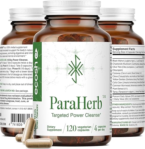 ParaHerb - Limpieza intestinal natural para adultos, desintoxicación completa de la salud intestinal con ajenjo, nogal negro, clavo y extracto de