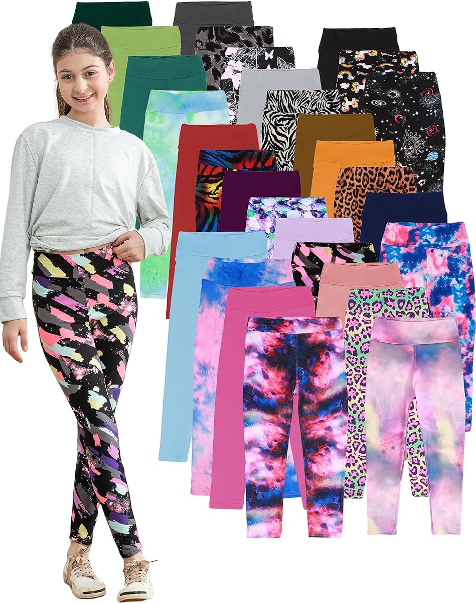 Leggings estampados para niñas Leggings de moda para niños pequeños con teñido anudado de cintura alta talla 4-11 años, pantalones ajustados elásticos, paquetes múltiples