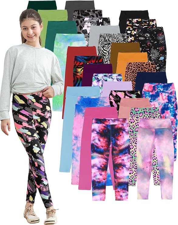 Girls Prints Leggings High Waist Tie Dye Toddlers' Fashion Leggings Size 4-11Y,Stretchy Tight Pants, Multipacks