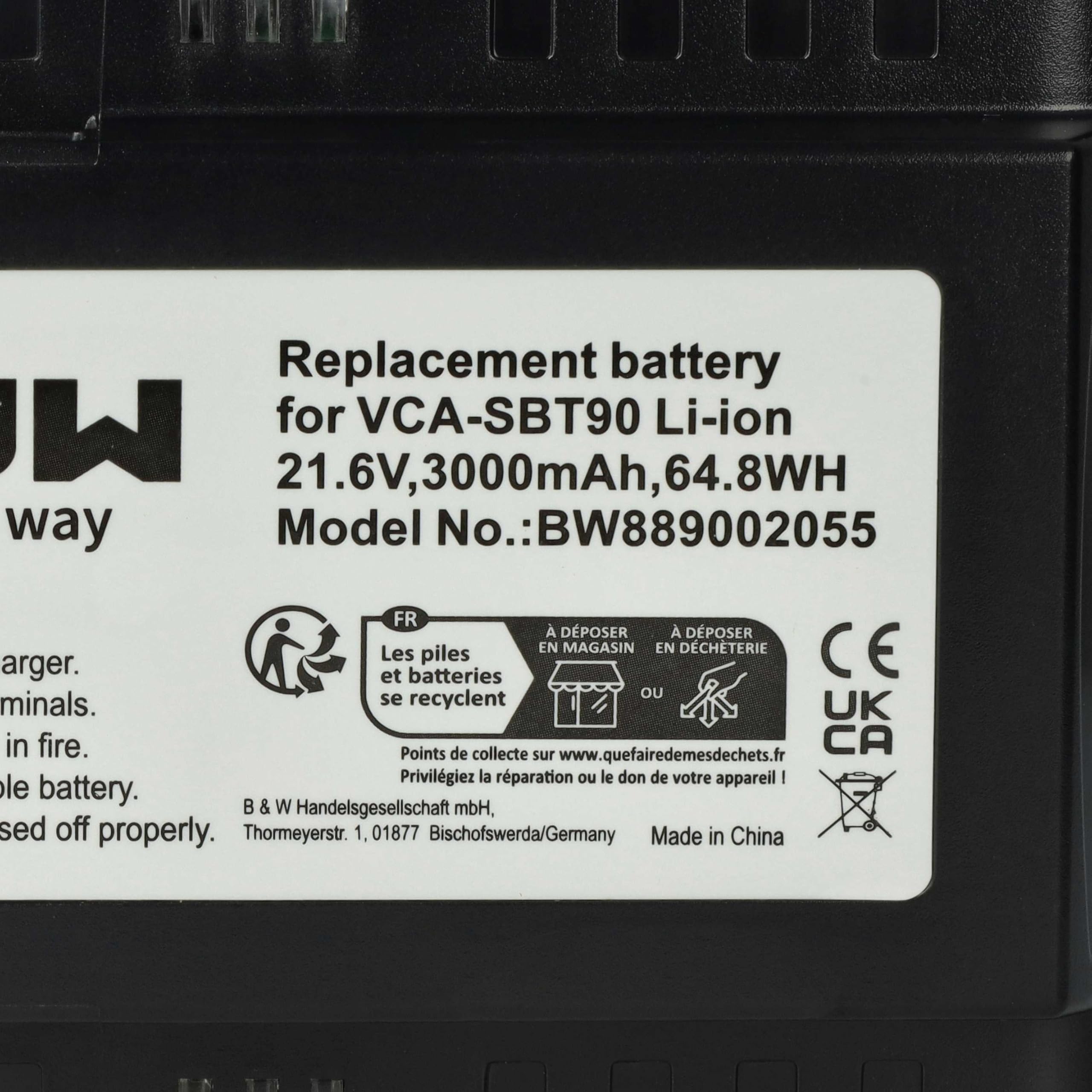 vhbw Bateria kompatybilna z Samsung Powerstick Jet VS9000 Czarny odkurzacz (3000mAh, 21,6V, Li-Ion)