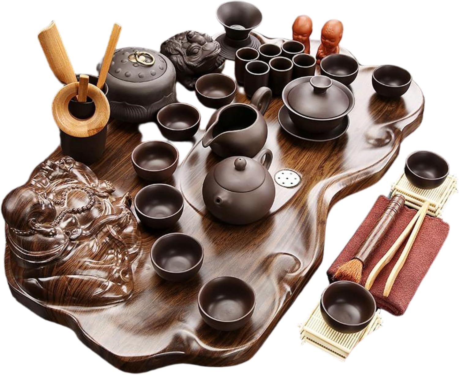 MOYEE Purple Sands Ceramic TeaSet,紫砂 Chinese Gongfu Tea Set,Home,Gifting and Office 套装家用小 Solid Wood Tea Tray 实木茶盘 Chinese Gongfu Tea Tray 茶台整套简约喝茶壶茶杯茶托茶海 A87