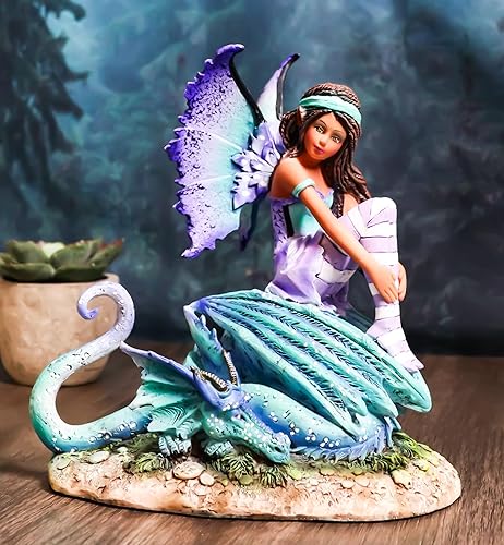 Miniatura 9 de Ebros Gift Amy Brown Fantasía Magia Turquesa Ebony Fairy Queen Sentado En Agua Brillante Figura Dragón Calabozos y Dragones Reino de las hadas