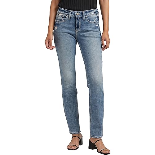 Silver Jeans Co. Women's Suki Mid Rise Curvy Fit Straight Leg Jeans