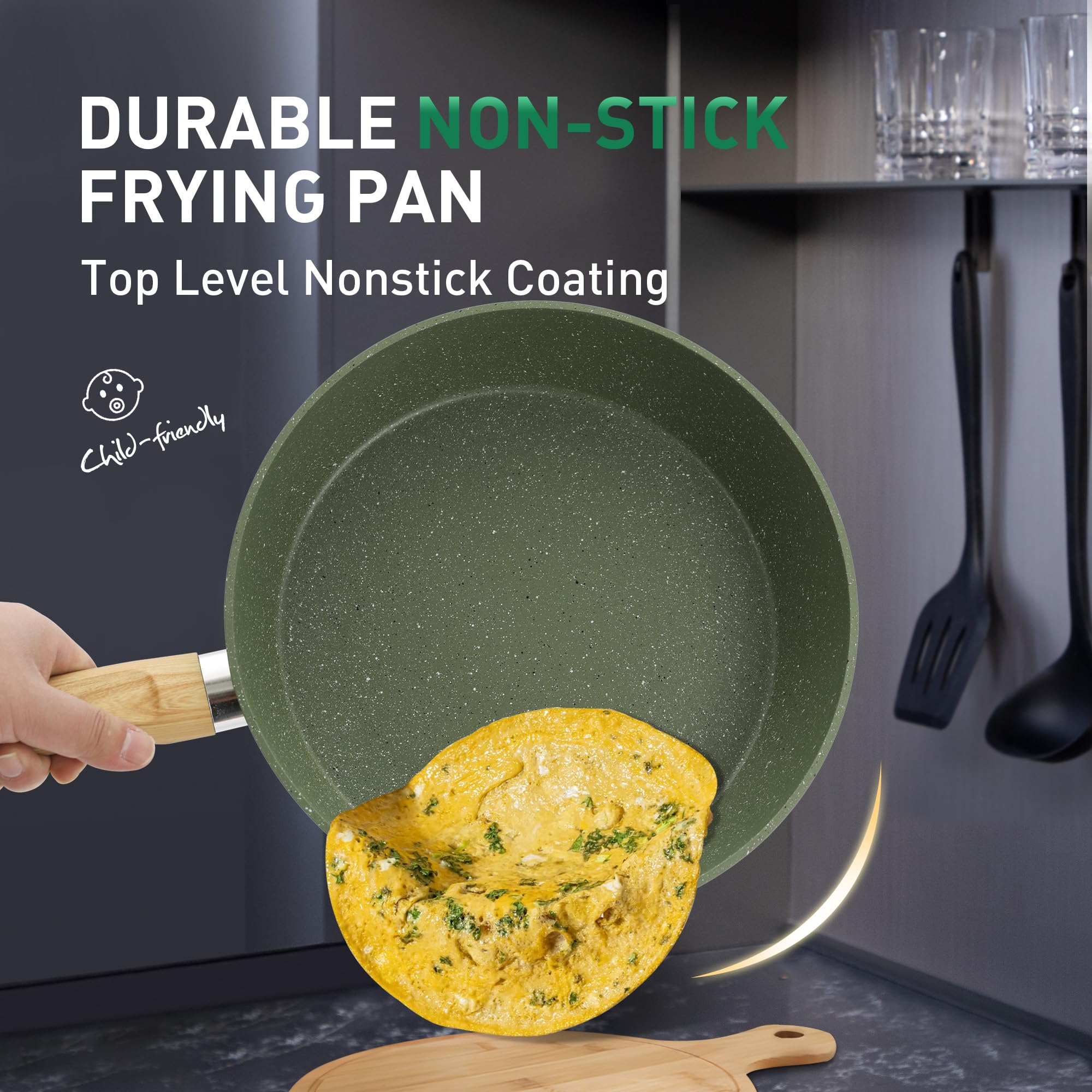 Kitchen Academy Set di Pentole e Padelle Antiaderenti, Set di Pentole e Padelle 30Pezzi, Set di Padelle a Induzione, Pentole Antiaderenti in Granito (Verde)