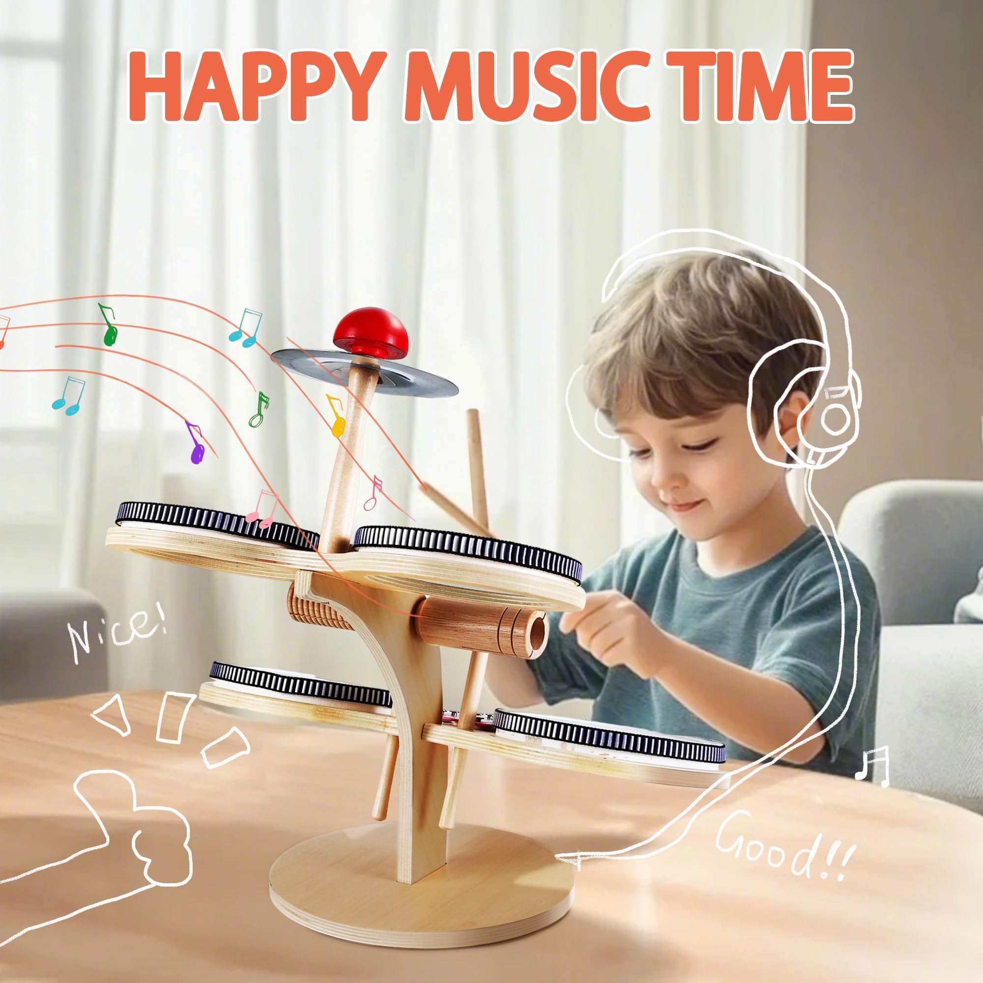 iPlay, iLearn Toddler Wooden Drum Set, Kids Musical Instruments Toy, 8 in 1 Percussion Drum Kit W/Xylophone Cymbal, Baby Montessori Learning Birthday Gifts for 18 Month, 2 3 4 5 6 Year Old Boy Girl