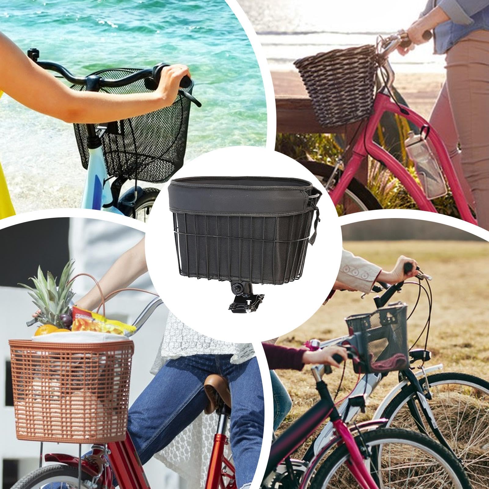 Dog Bikes Basket, Pet Front Bicycles Carrier, Soft Metal Frame with PU Liner, Lightweight Strong Comfortable Secure Puppy Carrier for Cycling, 7.5kg, Black