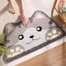 Molesun Cute Animal Bath Rug, Plush Microfiber Bathroom Rug Water Absorbent Bath Mat Non-Slip Soft Shower Rug Thick Shaggy Floor Mats, Machine Washable, Cat, 18" x 30"