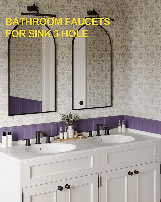 Grifería Lavamanos 3 Huecos Negro Mate con Desagüe y Manguer miniatura 8