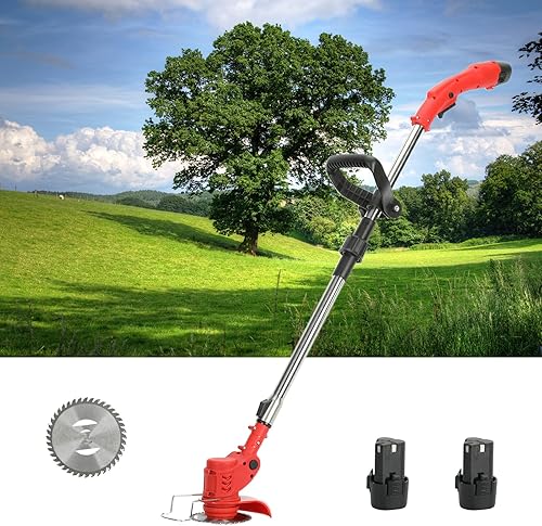 Recortadora de cuerdas USA Warehouse de 12 V, 2000 mAh, 2 baterías, 1 cargador inalámbrico eléctrico inalámbrico para recortadora de césped, mango