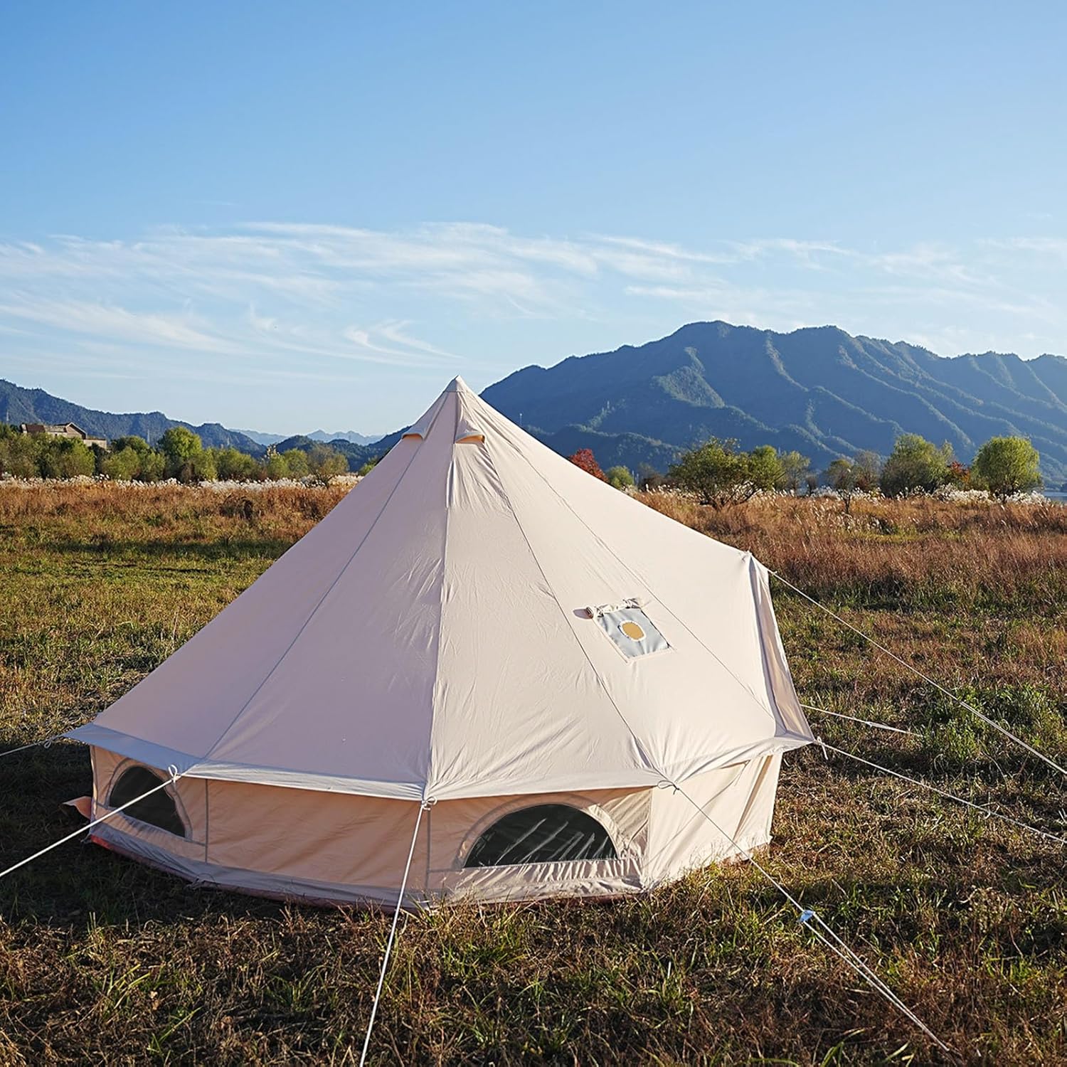 Glamcamp Bell Tent,4 Seasons Breathable Cotton Canvas Yurt Tent - w/Stove Jack,Luxury Camping Tent Outdoor,Zipped Removable Floor