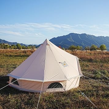 Glamcamp Bell Tent,4 Seasons Breathable Cotton Canvas Yurt Tent - w/Stove Jack,Luxury Camping Tent Outdoor,Zipped Removable Floor