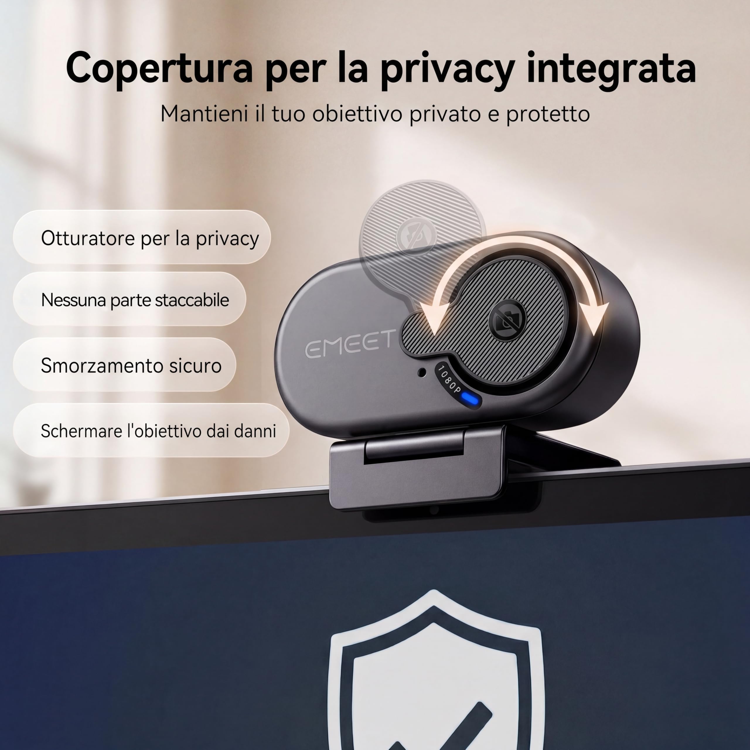 EMEET Webcam 1080P per PC, C100 Webcam per Portatile con Microfono, Web cam HD con Copertura per la Privacy, Fotocamera per Computer 66°, Plug&Play, Fotocamera USB per OBS/Twitch/YouTube/Windows/Mac