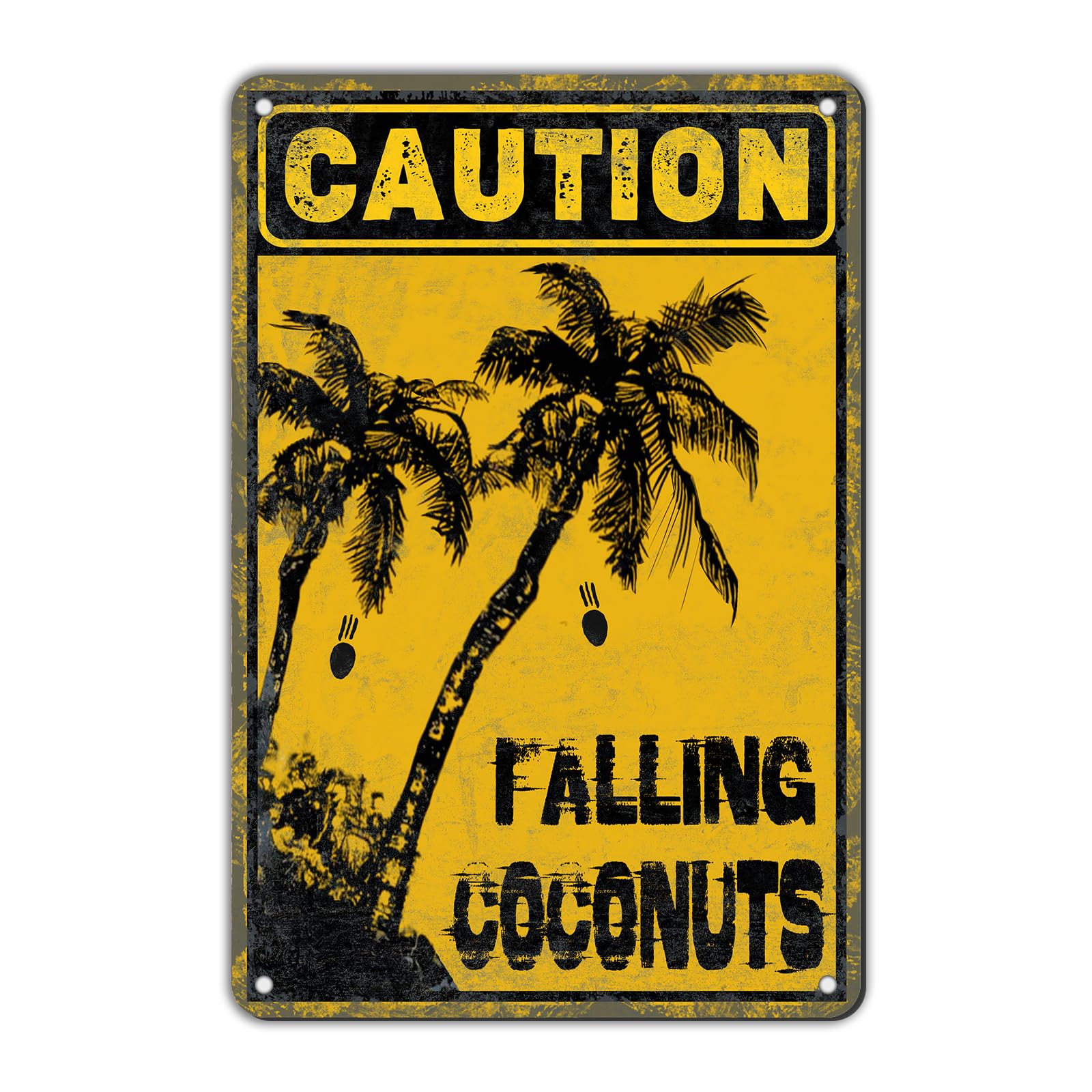 Anceky Retro Sign Caution Falling Coconuts Metal Tin Sign Funny Wall Decor for Garage Yard Garden Home Bedroom Cafe 12×16 Inch