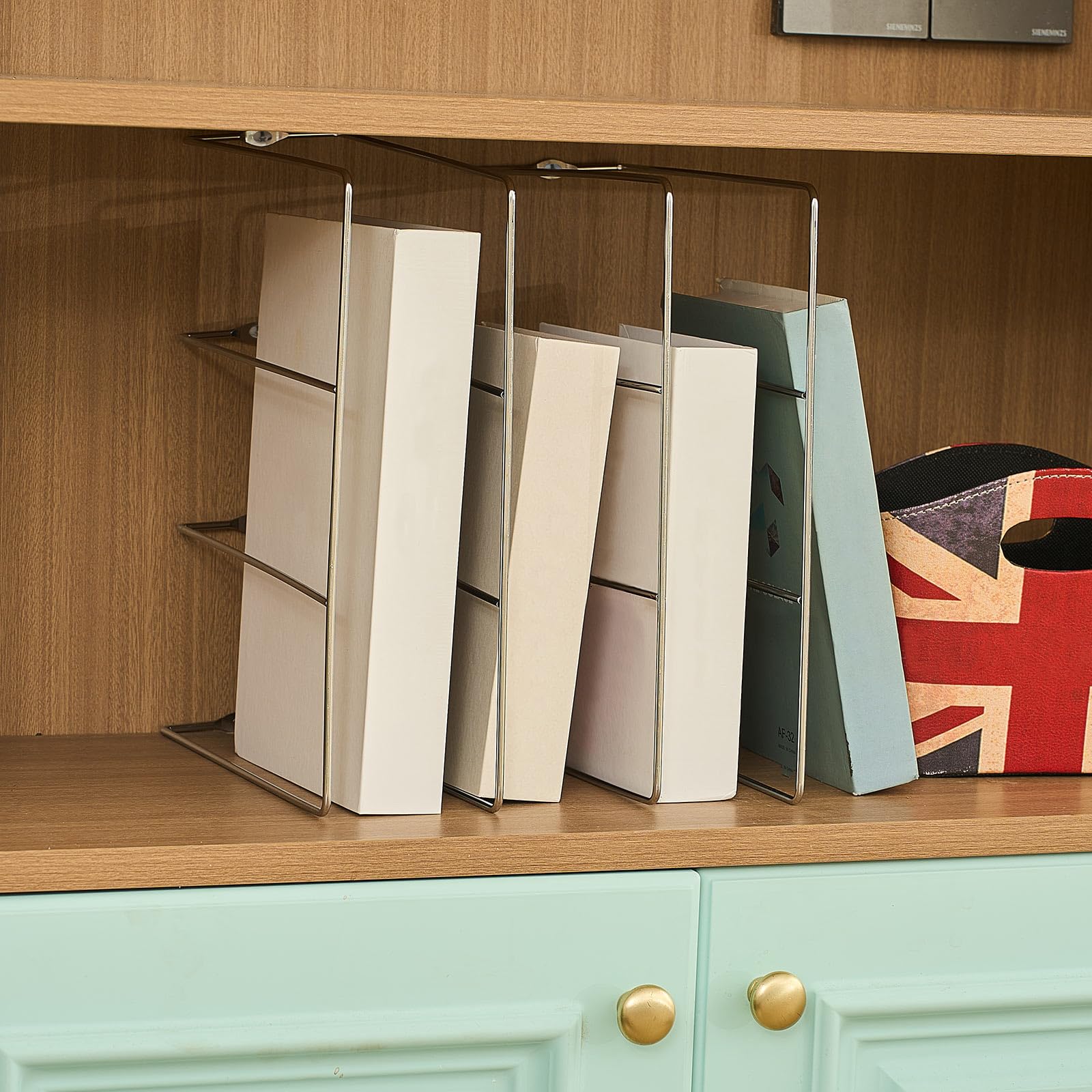 Blulu U-förmiger Keksblatt-Organizer für Schrank, Backblech, Organizer, Küchenschrank, Trennwände, vertikal, Chrom, Pfannenregal, Ablage, Trennwände, Gesichtsöffnung von 8,9 cm, Silberfarben, 2 Stück