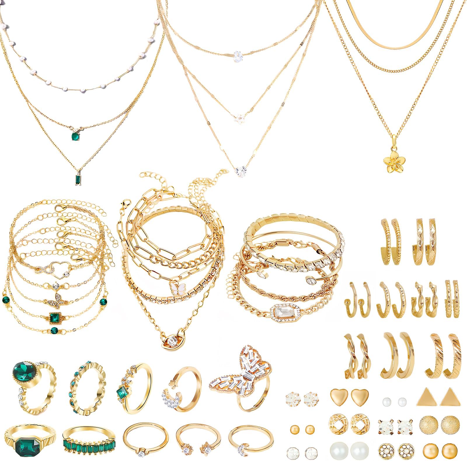72 Pieces Gold Jewelry Set for Women Gold Plated Necklace Bracelet Earrings Set