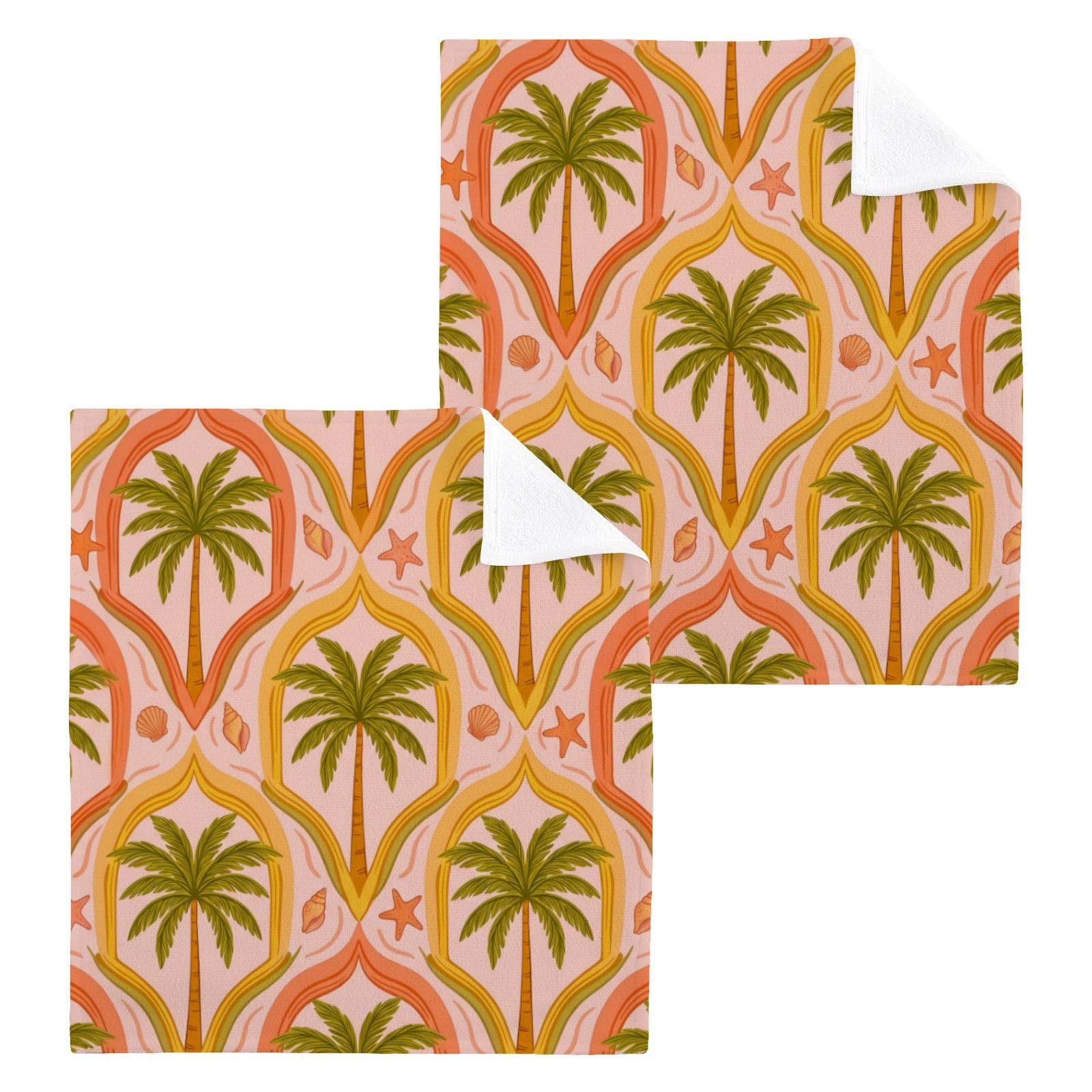 BOESI Art Deco Palm Starfish 12x12in Cotton Washcloth,Face Towel