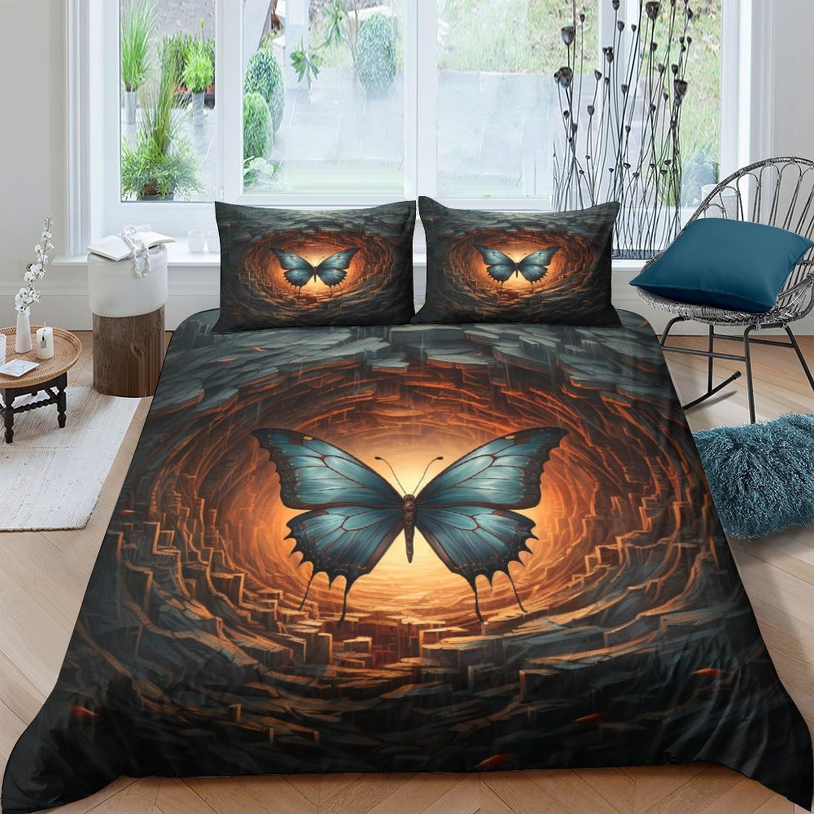 Parure de lit 3D housse de couette papillon king en microfibre super douce et haute résilience