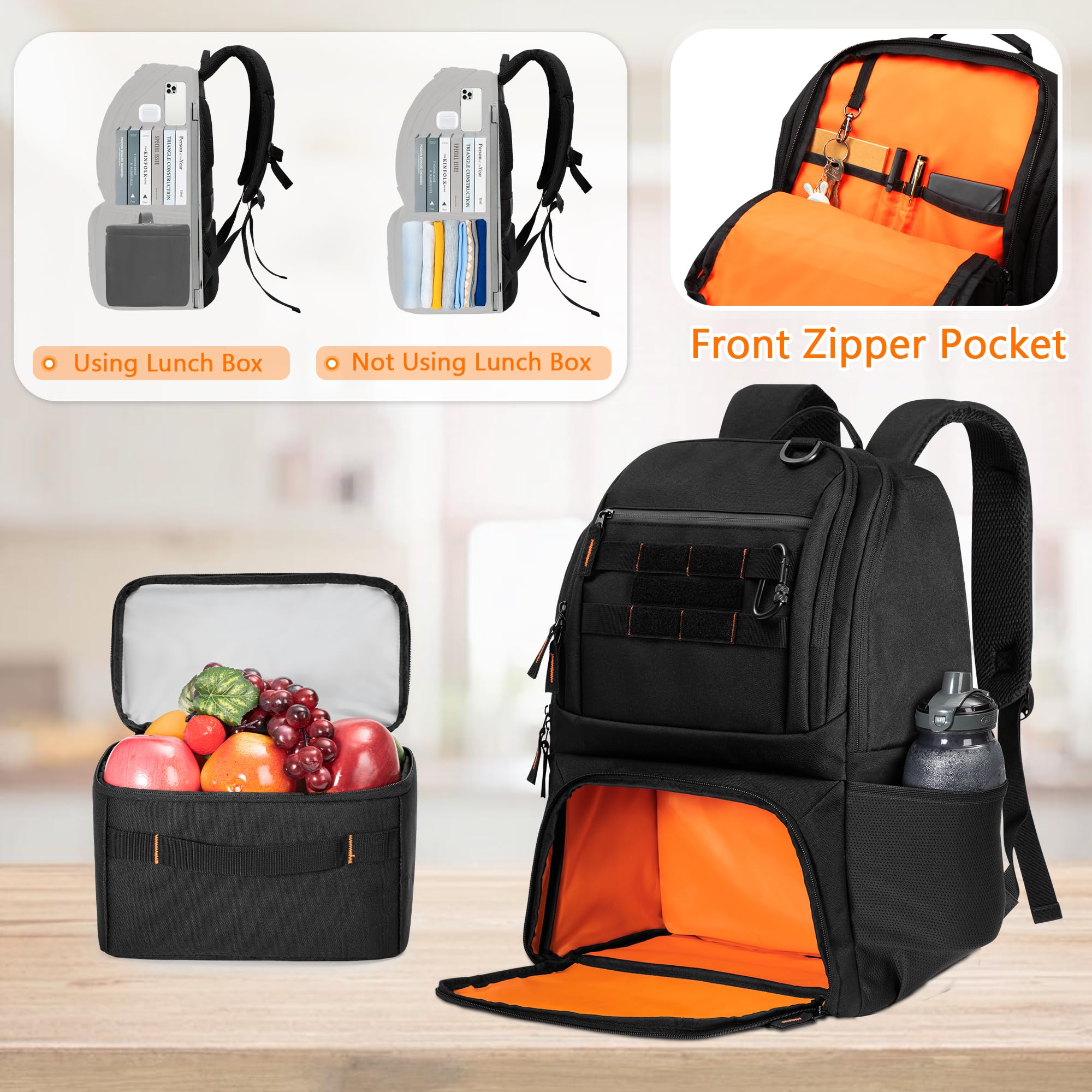 BAFASO Mochila Táctica para el Almuerzo, Bolsa Térmica Aislada, Negro | para Hombres y Mujeres, con Compartimento para Portátil de 17 Pulgadas (Sin Accesorios)
