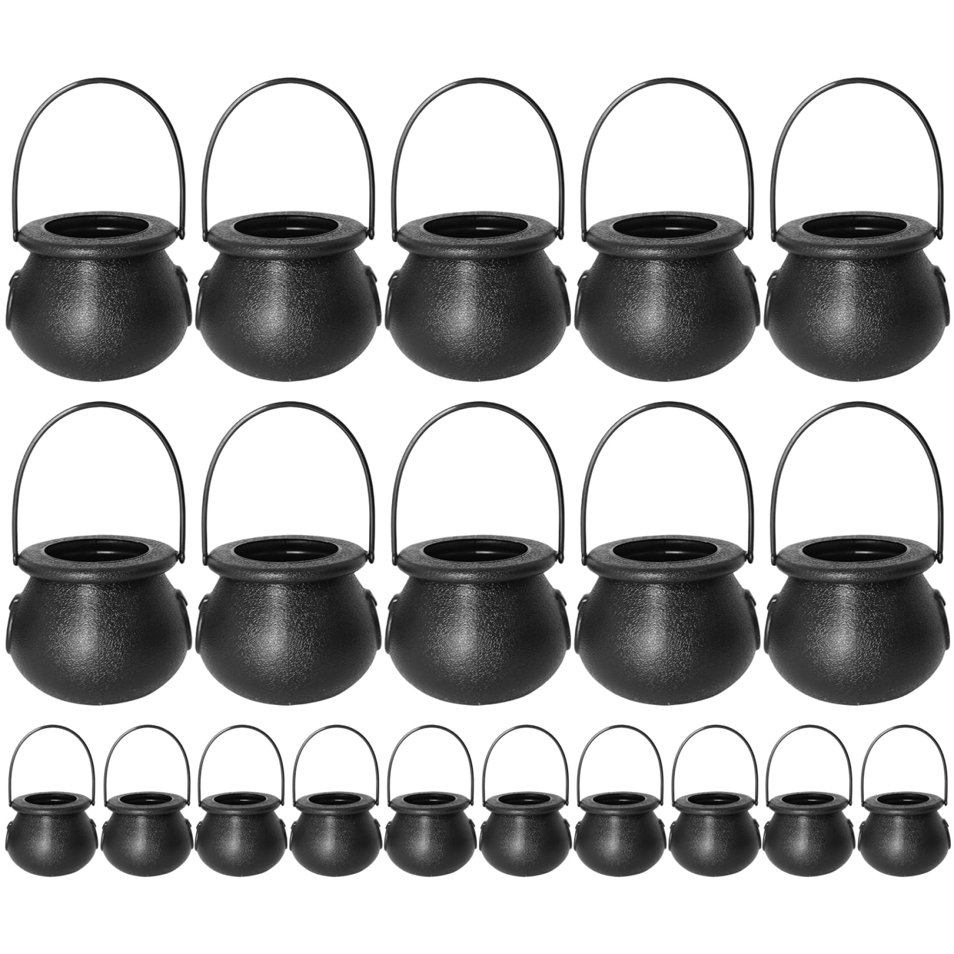 Ngbbby Mini Cauldron 20PCS 2.8x2.4 Inch Plastic Witches Cauldron with Handle Halloween Candy Bowl