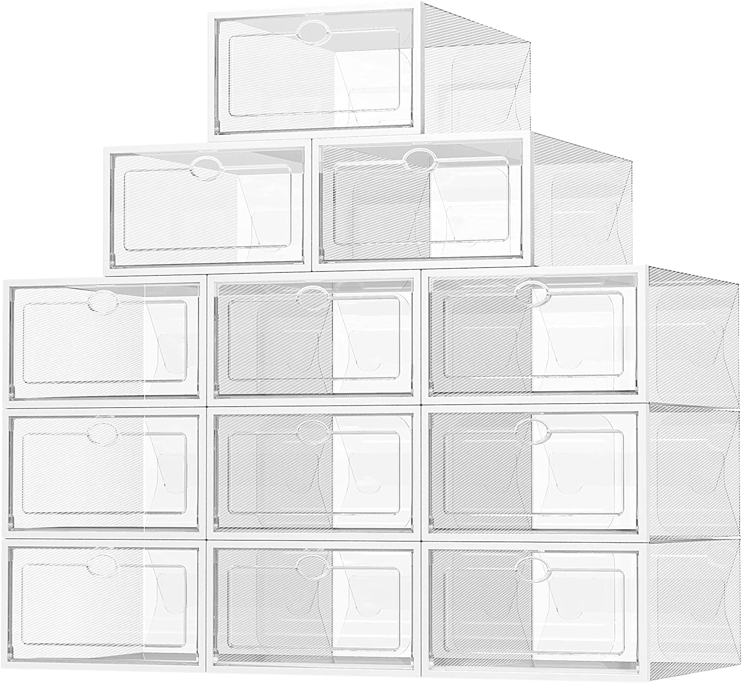 Buy 12 Pack Shoe Storage Box, Clear Foldable Plastic Stackable Shoe
