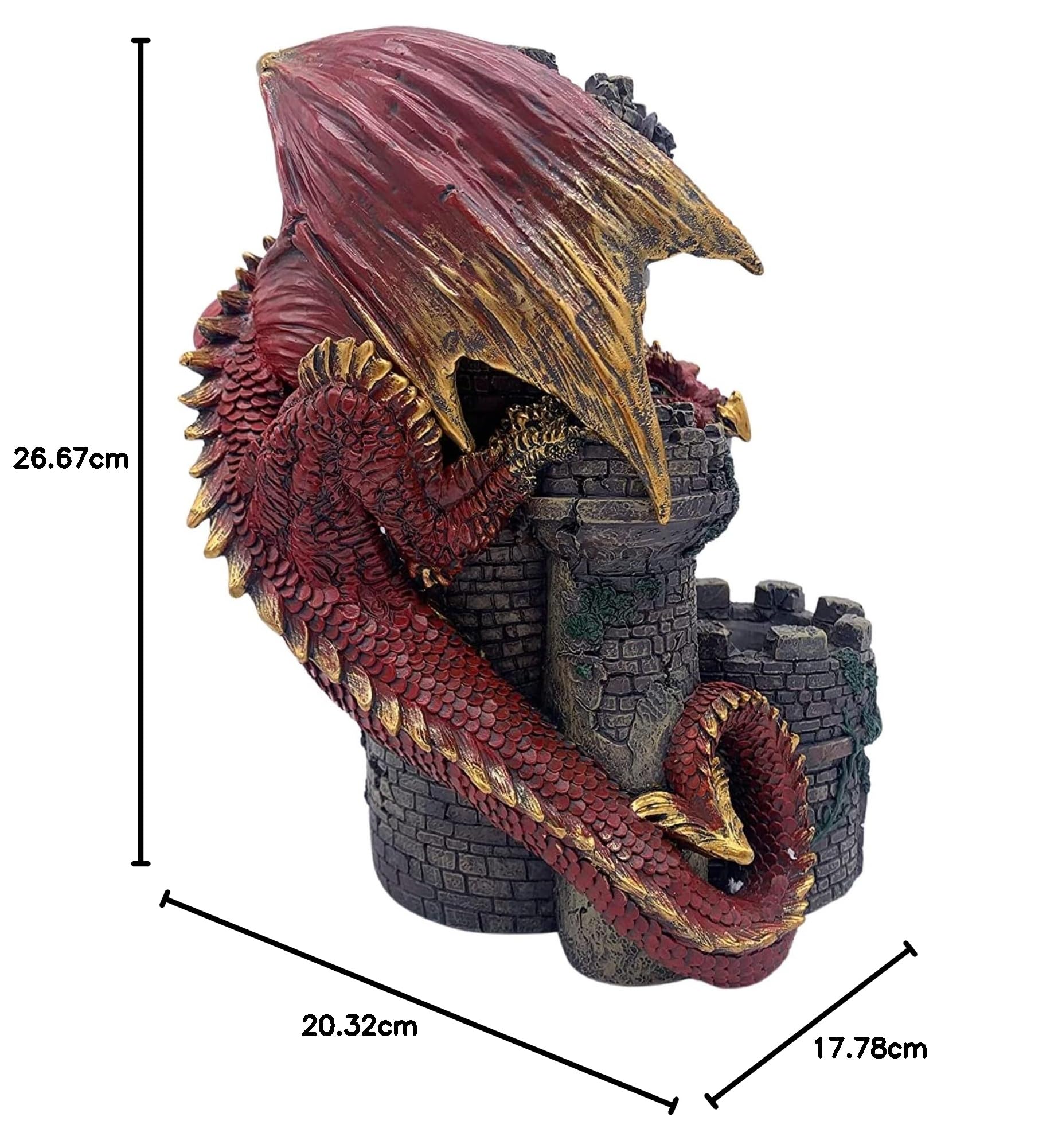 Torre dei dadi del drago rosso - Torre rotante in resina dipinta a mano da 26 cm - Perfetto per DnD, RPG e RPG da tavolo - Incredibile regalo GM