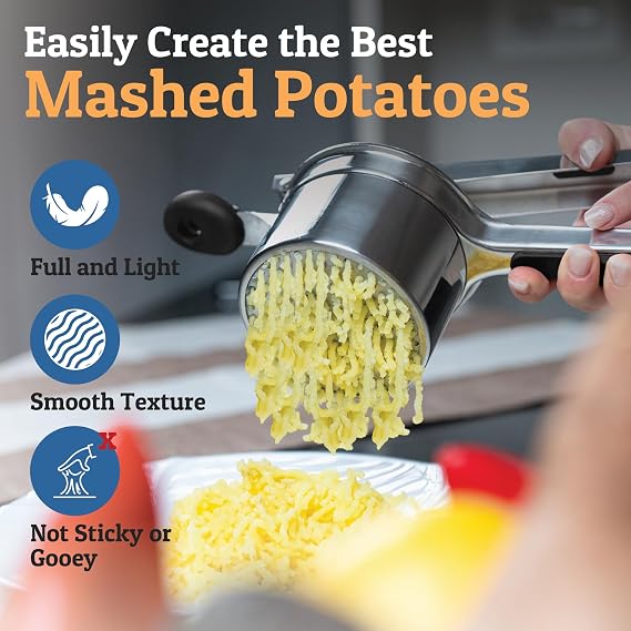 PriorityChef كبير 15 أوقية من البطاطس ، ماشر البطاطس من الفولاذ المقاوم للصدأ للخدمة الشاقة وأداة المطبخ ريكر ، أداة المطبخ بالضغط والهريس للحصول على البطاطس المهروسة المثالية - في كل مرة