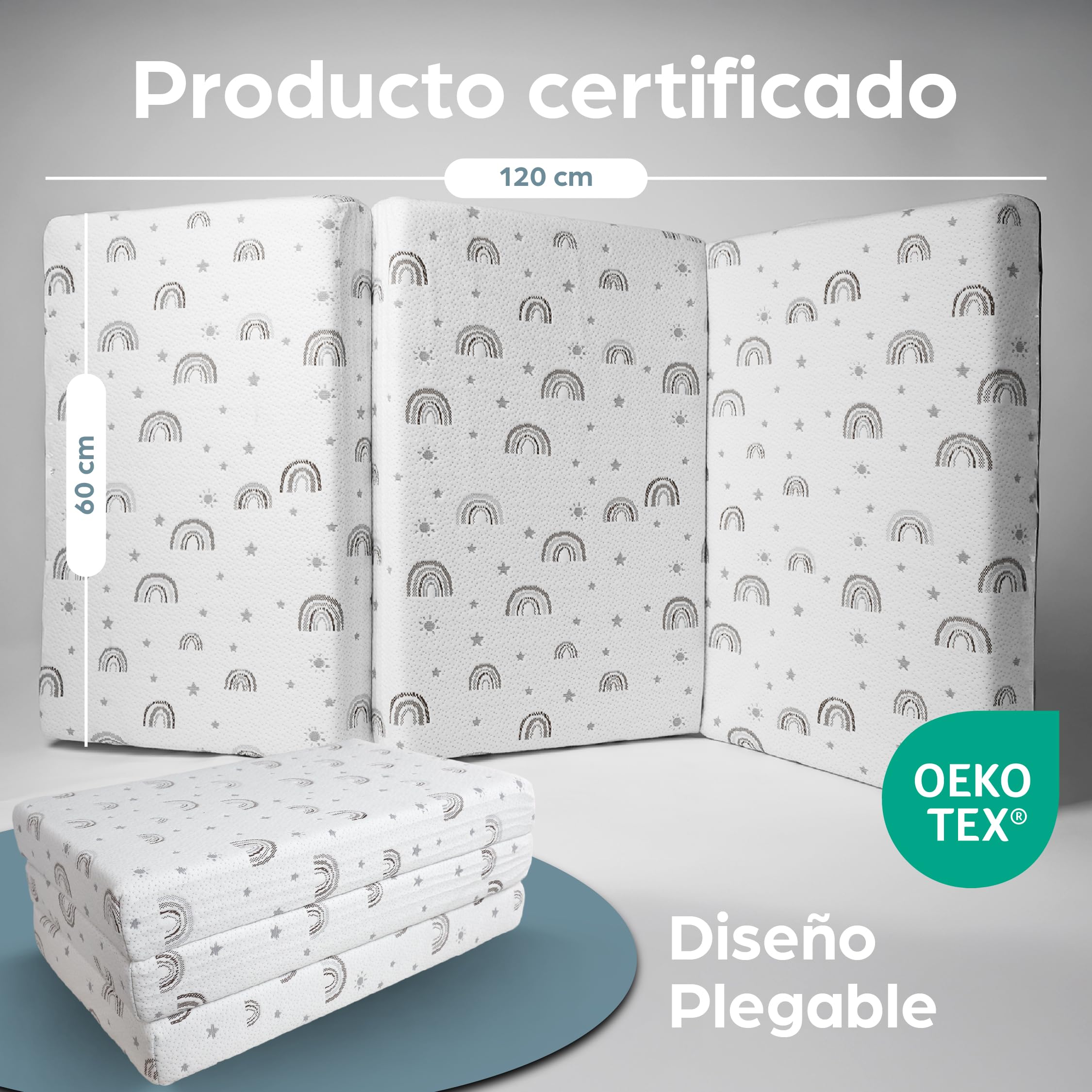 Colchón Cuna de Viaje 120x60 cm Plegable – Colchón para Bebé con Funda Extraíble y Lavable, Espuma Cómoda y Transpirable, Incluye Bolsa de Transporte