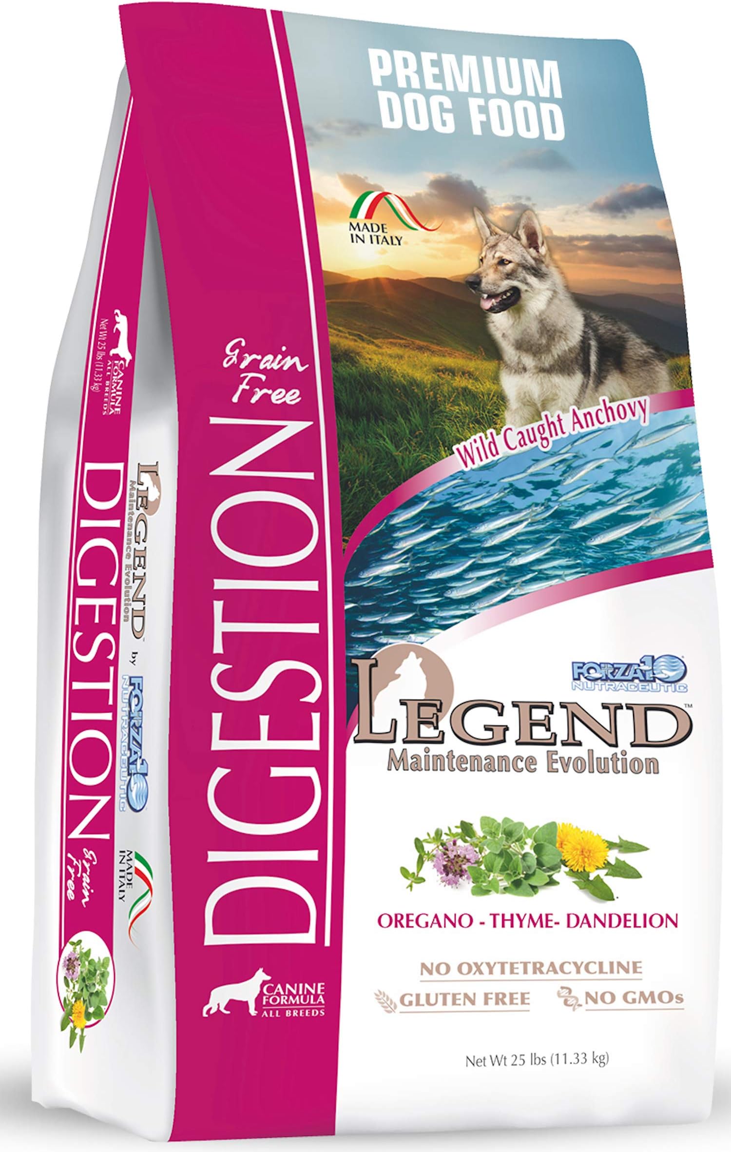 Forza10Legend Digestion Dry Grain Free Dog Food, Sensitive Stomach Dog Food with Curative Herbs, 25 Pounds, Premium Quality Wild Caught Anchovy Flavor, for Adult Dogs, All Breeds