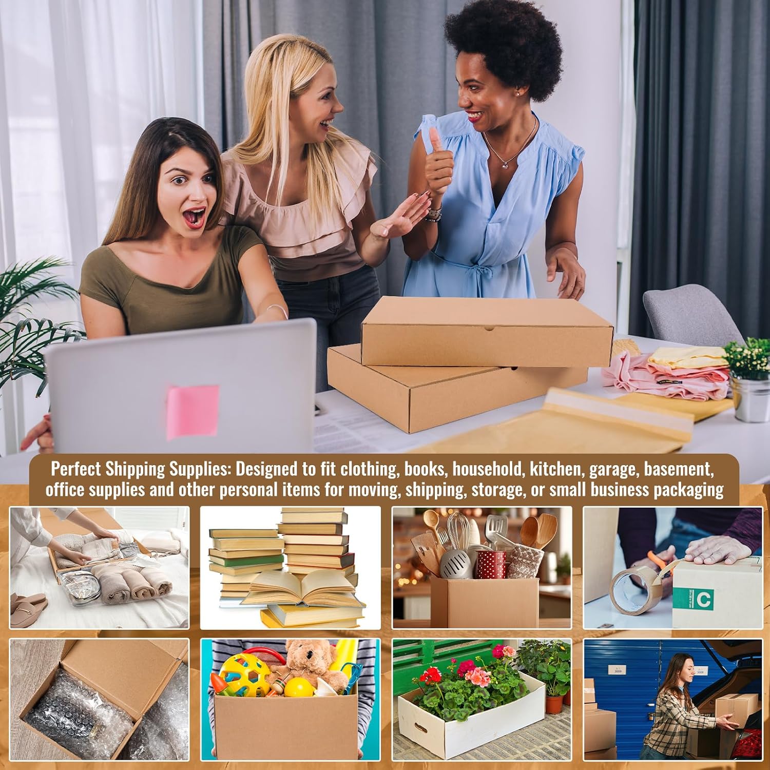 25-pack Shipping Boxes 18"L x 12"W x 3"H Small Heavy Duty Corrugated Cardboard Boxes for Packing Moving Storage Mailer Small Business 50 Lbs Weight Capacity Reusable Shipping Carton