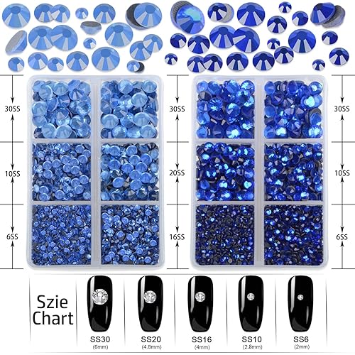 Miniatura 2 de LPBeads 6400 diamantes de imitación termoadhesivos de zafiro y zafiro claro con parte trasera plana, 5 tamaños mixtos, gemas de cristal redondas con