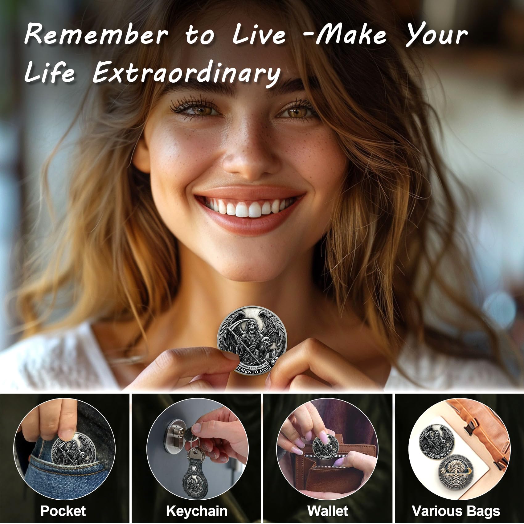 Moneta Memento Mori – Moneta Memento Vivere Moneta Stoica EDC Challenge Coin (C)
