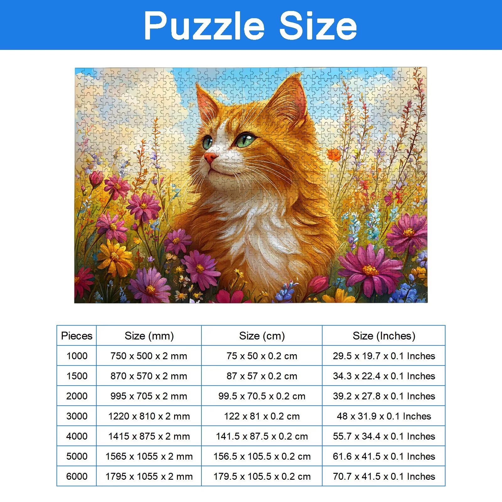 Puzzle 1000 Pezzi Fiore, Puzzle Gatto 1000 Pezzi Arte per Adulti e Bambini, Misura: 75x50 cm, Puzzles Legno per Adulti con Squisita Scatola di Imballaggio, Idea Regalo Donna, Regalo Uomo, -9017