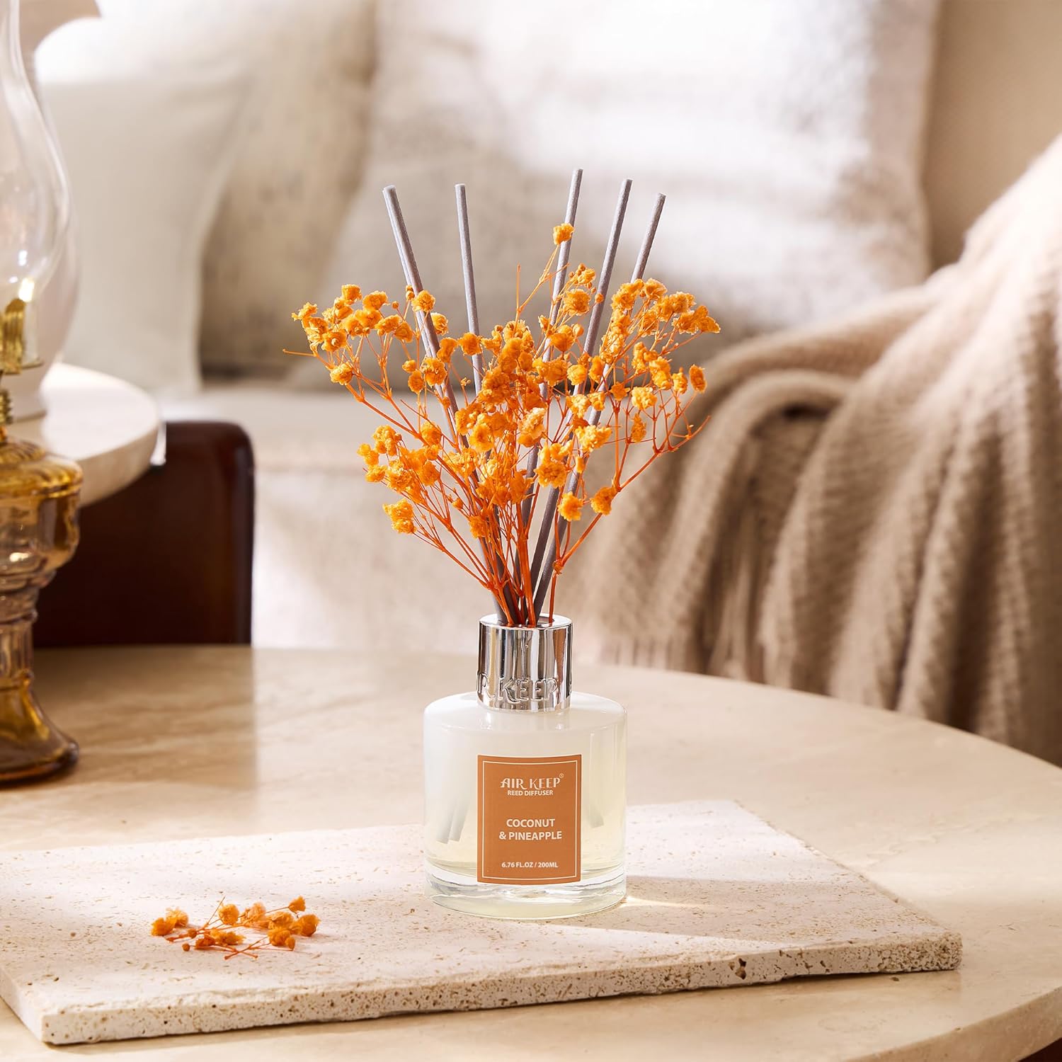 Airkeep Reed Diffuser Set,6.76 fl oz (200 ml) - Coconut & Pineapple Oil Diffusers with 8 Reed Sticks, Home Fragrance Reed Diffuser for Bathroom Shelf Decor - Image 3