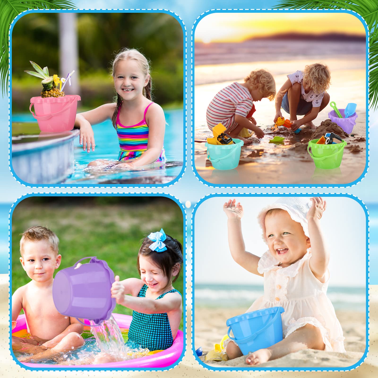 14 cubos de agua de 5.51 pulgadas para niños, mini cubos de arena, cubo pequeño de plástico con asas, cubo de arena de juguete de colores brillantes para la playa y jugar en la piscina, fiesta 5