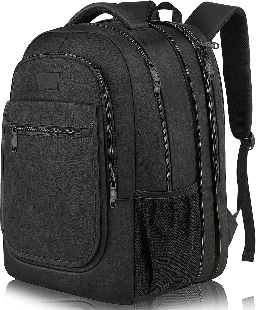 Mochila de viaje grande para universidad, mochila para computadora portátil expandible TSA | Bolsa para computadora universitaria de 43 litros, compatible con computadora portátil de 17,3 pulgadas, diseño resistente al agua, liviana para llevar, resistente, espaciosa, negra