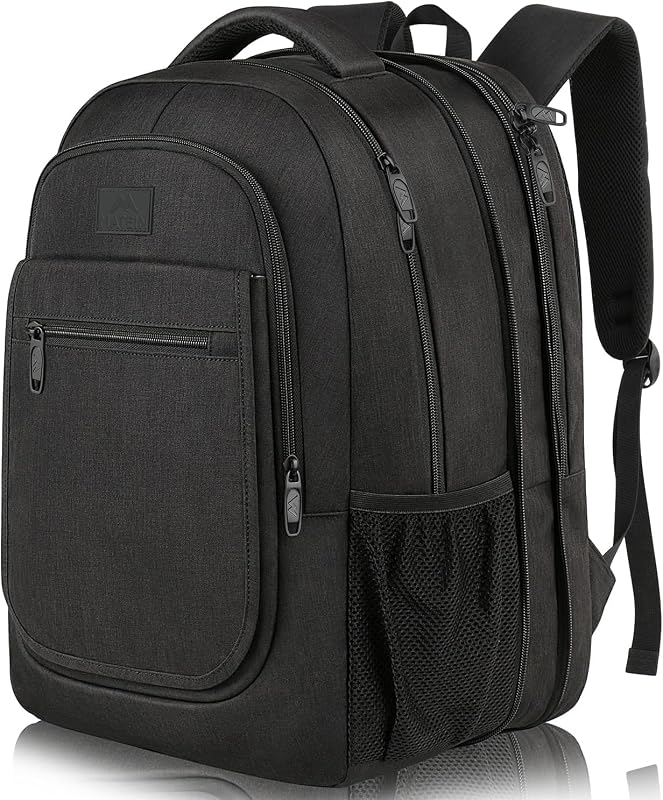 Backpack for School, Expandable College Backpack for Boys Girl | Water Resistant Fabric, Large Bookbag for Men Women, 15.6 inch Laptop Bag, Anti Theft Hidden Pockets, Travel Daypack, Black