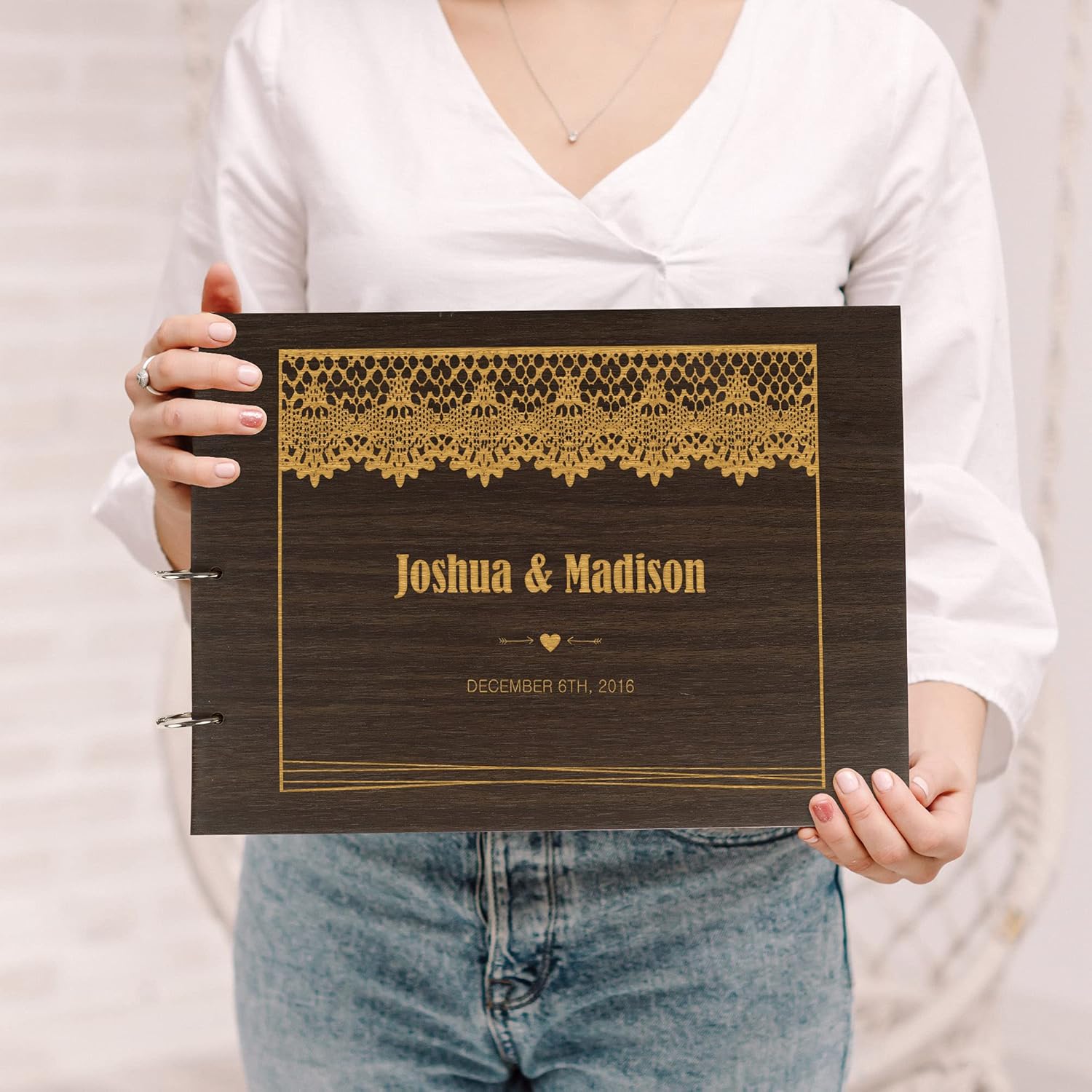 Darling Souvenir Personalized Engraved Laser Cut Wedding Guest Book Wooden Cover Sign-in Book Registry Guestbook Scrapbook-F6