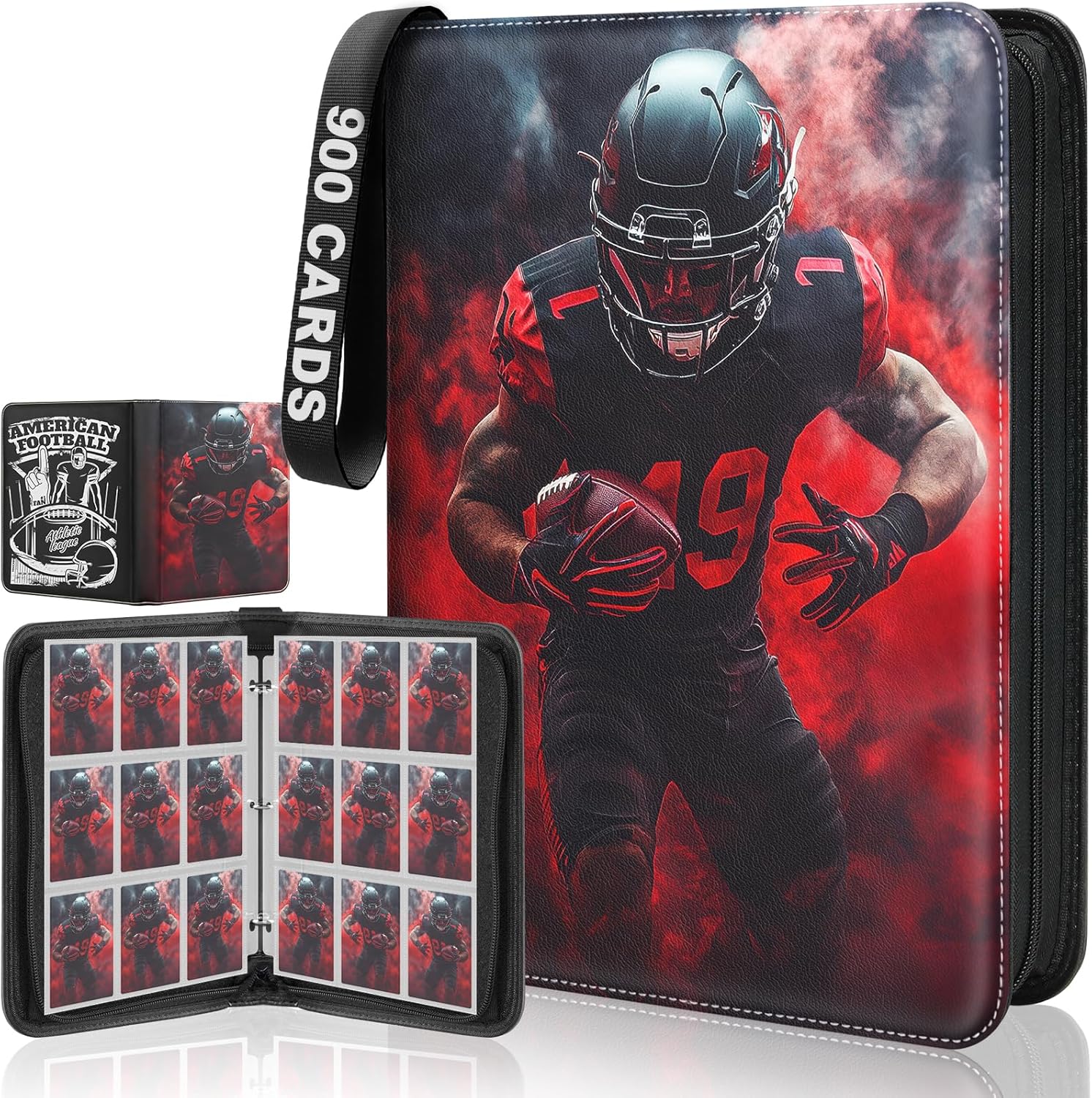 Baseball Card Binder, 900 Pockets Sport Trading Cards Album Holder Football Card Collector with 50 Removable Pages, Double Sided Display Sleeves Storage Basketball Cards Gift for Boys And Girl Black