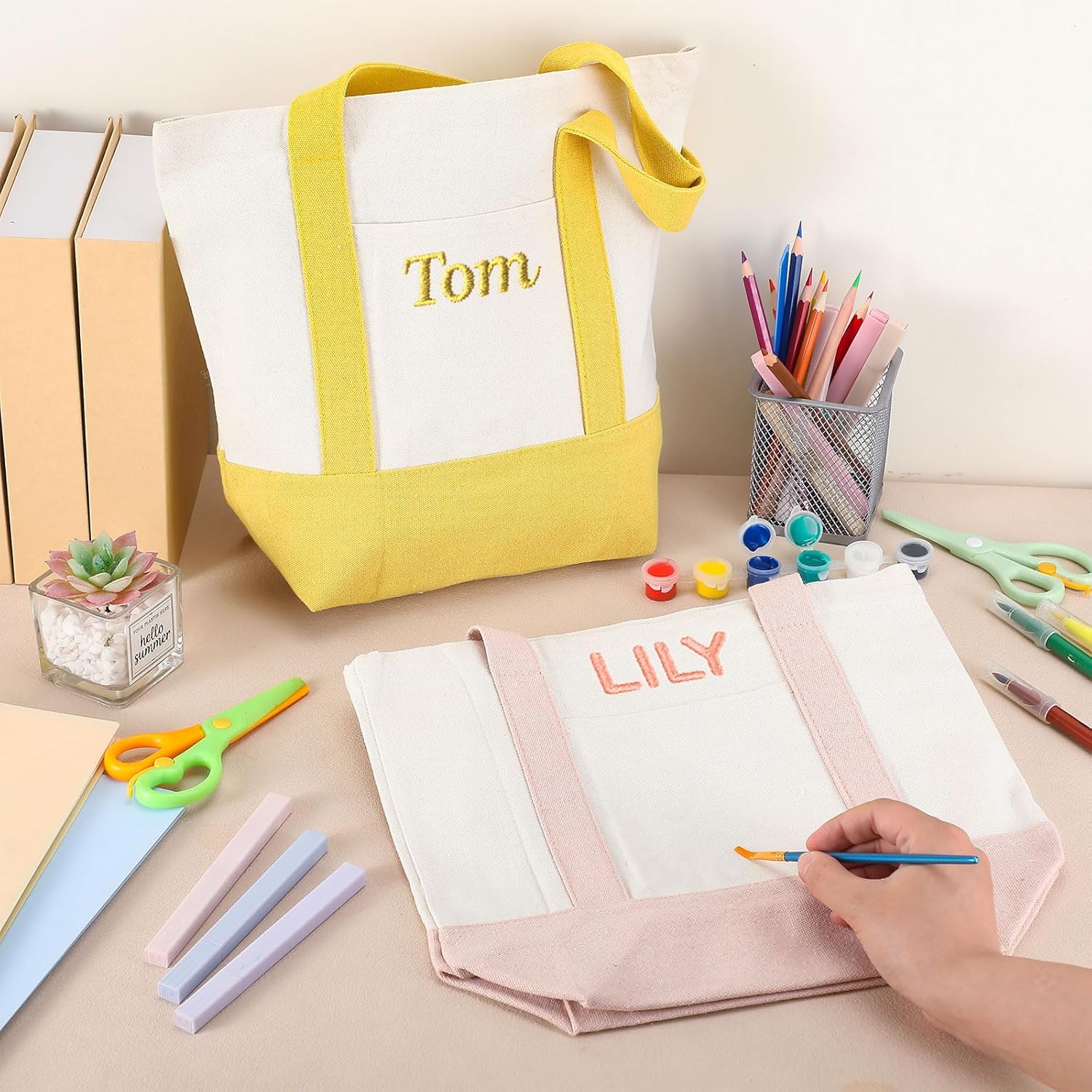 Eccliy Mini Canvas Tote Bags 13" x 11" x 6" Small Tote Shopping Bag Bulk with Pocket Handle Blank Heavy Duty Reusable Canvas - Image 2