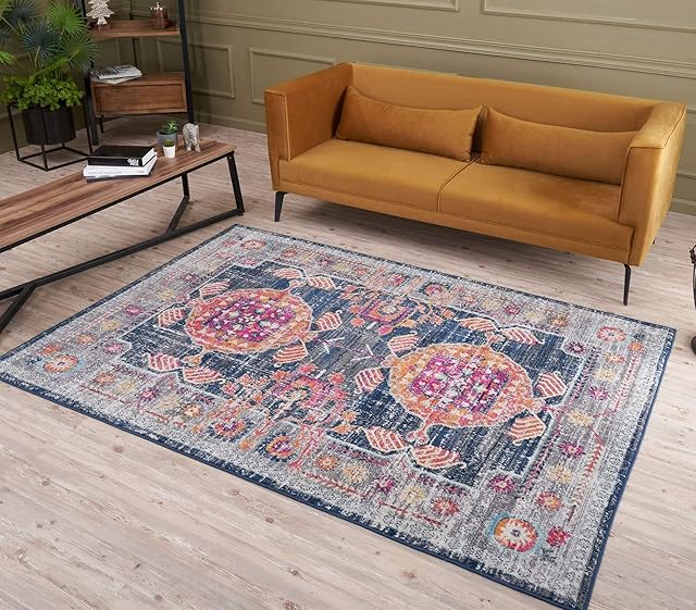 THE RUGS AREA RUG LIVING ROOM BEDROOM LARGE SMALL VINTAGE SOFT SHORT PILE BORDERED CLASSIC ORIENTAL DESIGN TRADITIONAL AZTEC CARPET - SMALL 80X150 CM, MULTICOLOURED