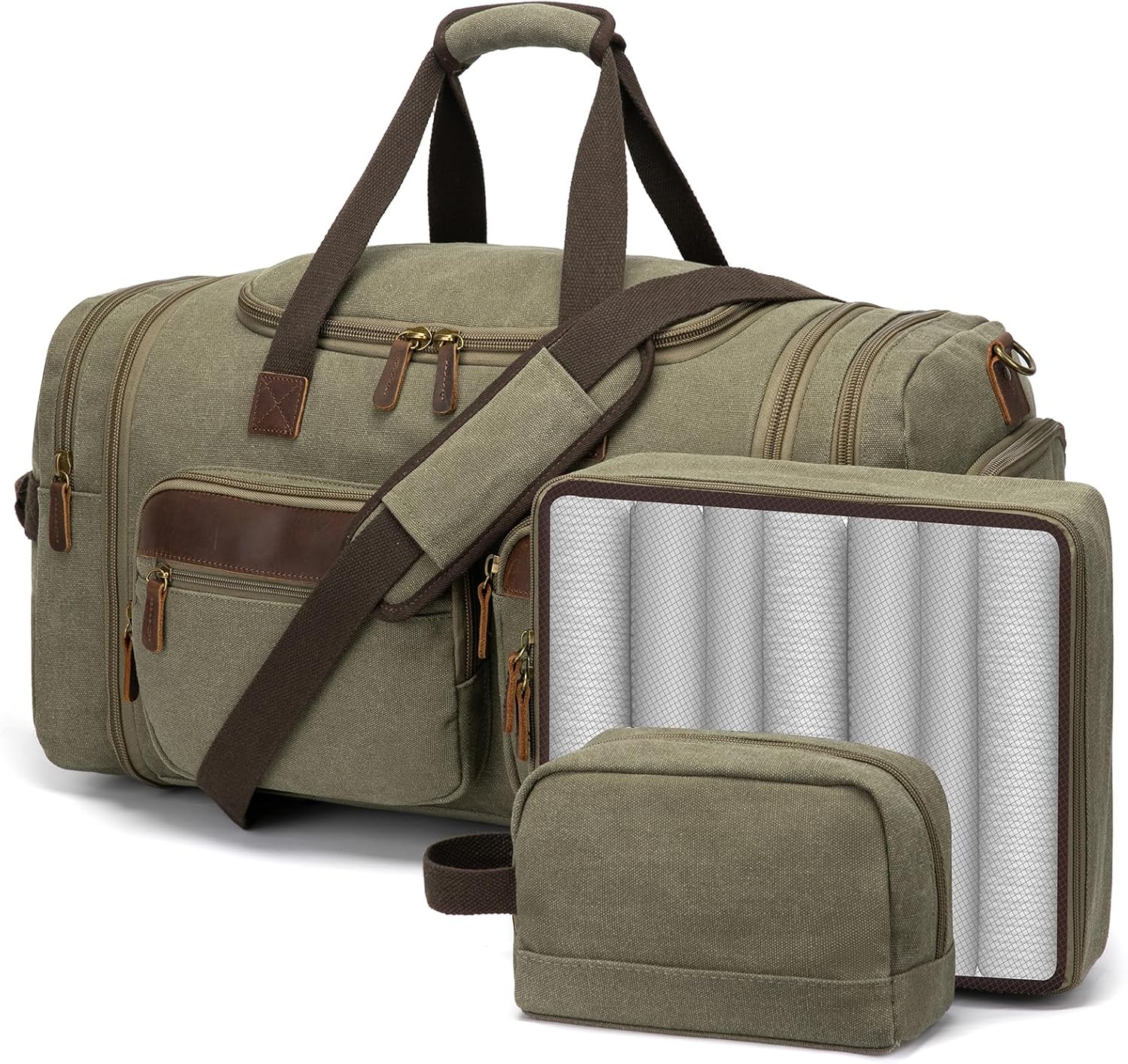 Mens Duffle Bag for Travel 60L Expandable Canvas Weekender Overnight Travel Duffel Bag with Shoe Compartment Carry-On for Airplanes Dark Gray