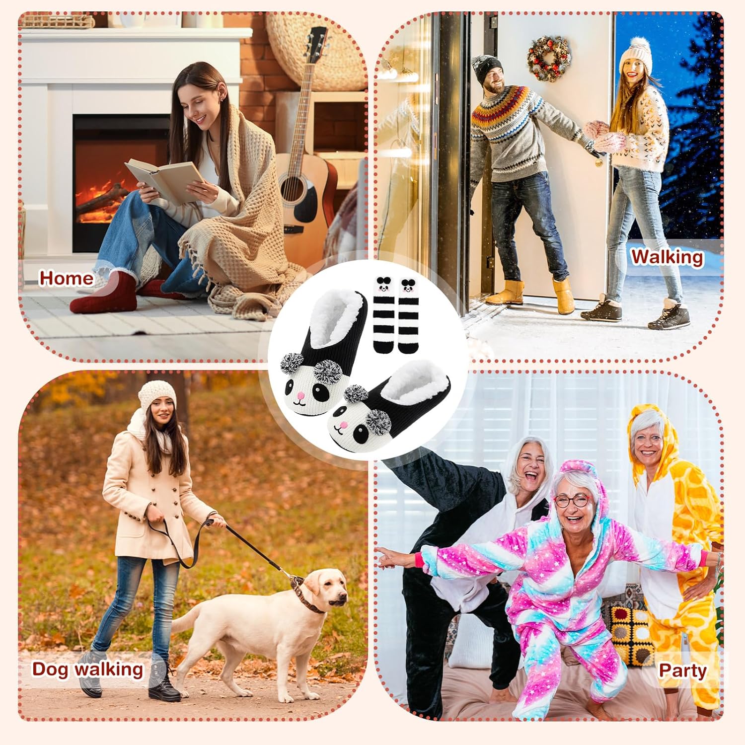 Animal Slippers with Fuzzy Socks Non-Slip Grippers Cat Cow Bunny Panda Sloth House Shoes Christmas Gifts for Women - Image 6