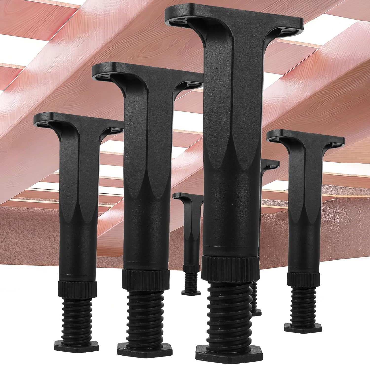 6 Pcs Adjustable Height Bed Support Legs, 6.5"-11" Bed Frame Legs for King Queen Bed Slats Bed Slat Support Bed Frame Center Support Furniture Leg Replacement Kit