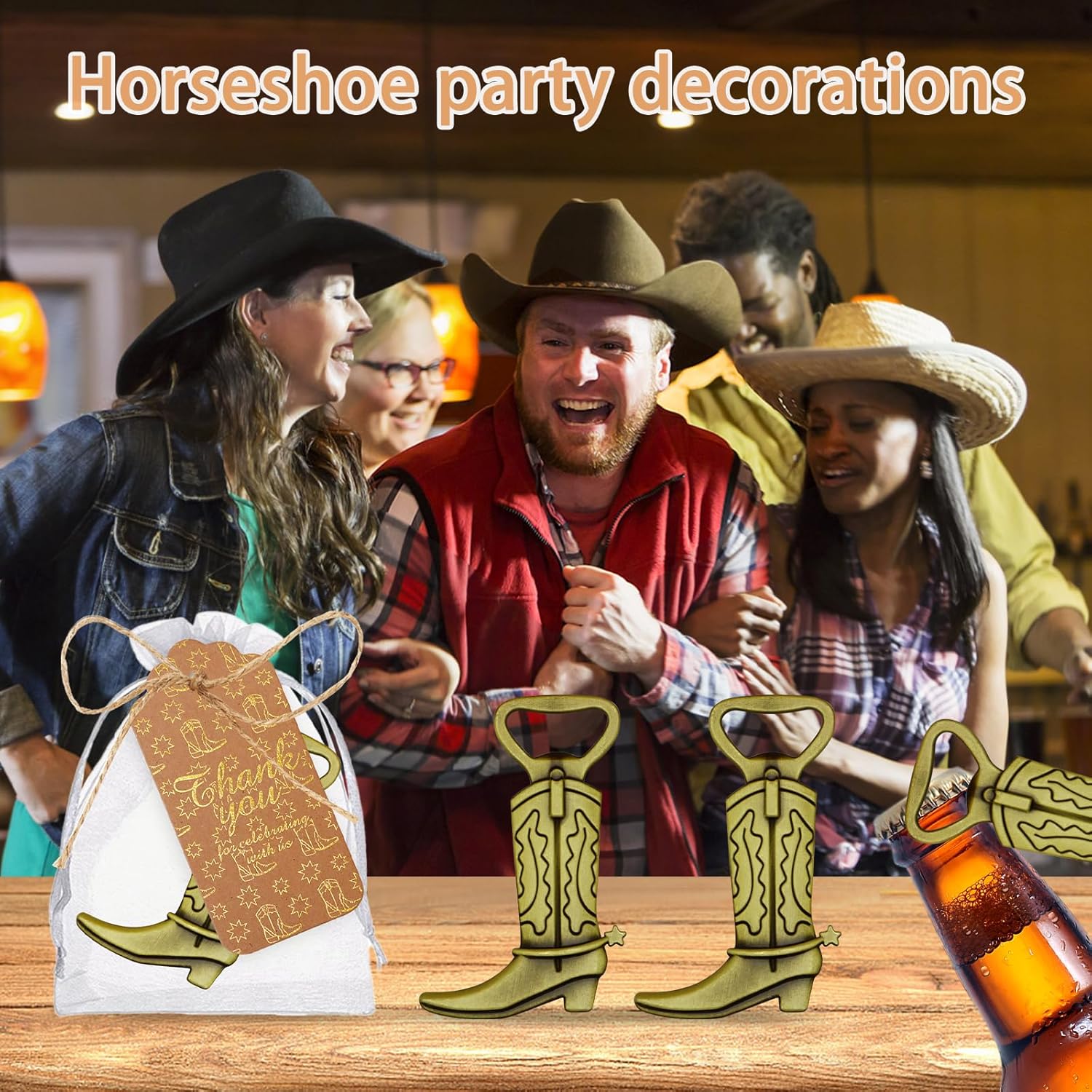 50PCS Cowboy Boots Bottle Openers For Favors Baby Shower Bottle Opener Favors With Retro Bags Thank You Tags For Guest Bridal Baby Shower Party Wedding Bottle Opener Gifts Supplies