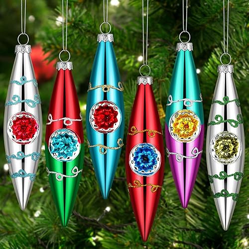 Thyle 6 adornos de Navidad hechos a mano de cristal multicolor adornos de árbol de Navidad vintage, mini decoración retro de Navidad, decoración