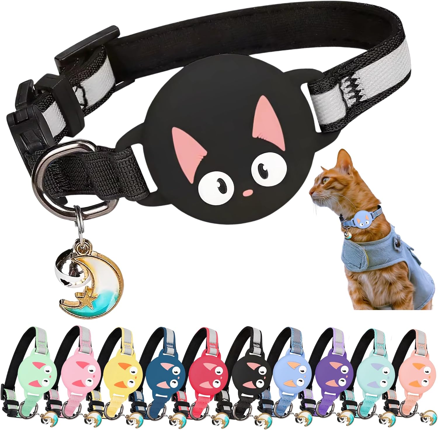 Collar para Gato con Accesorio Compatible con Airtag Apple, Reflectante y Luminoso GPS Chat con Anti-ahogo, Ajustable, GPS Airtag no Incluido