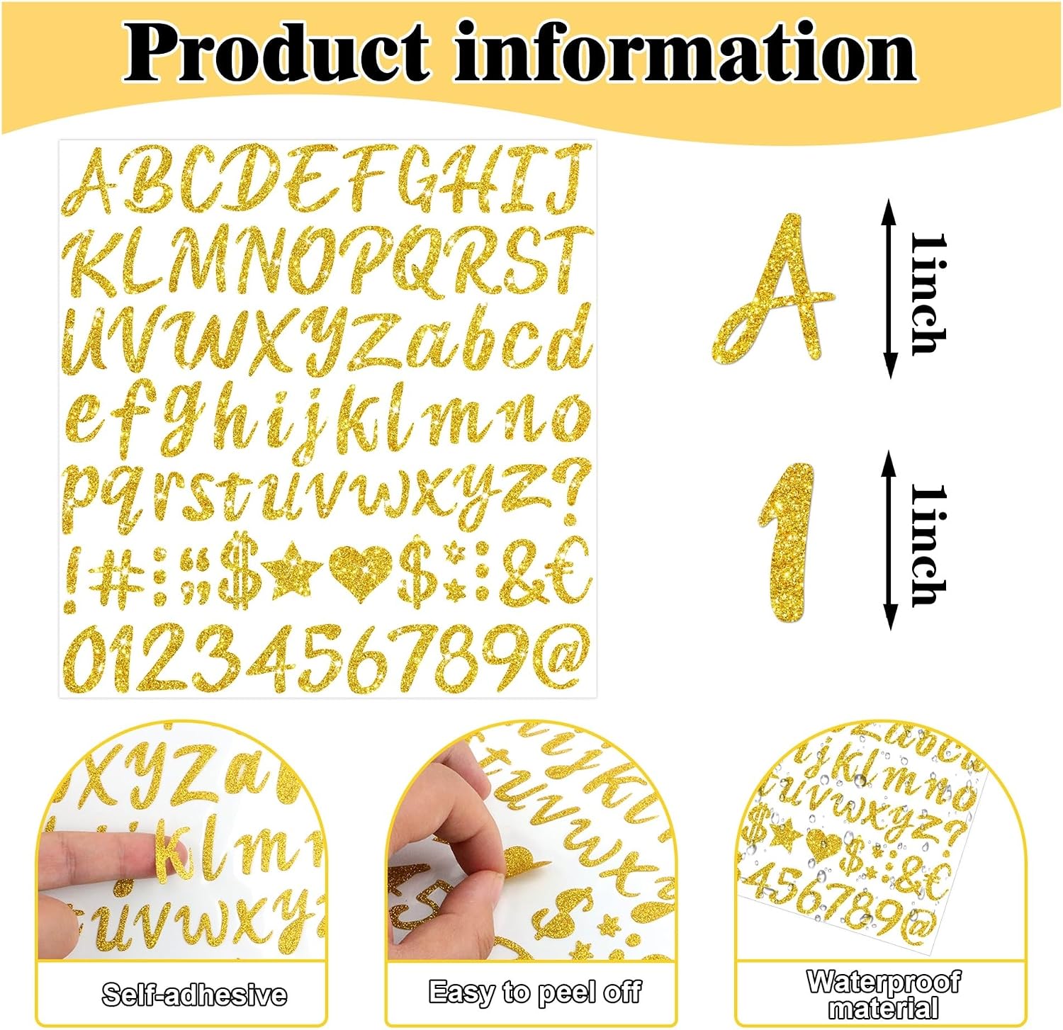 Letter Stickers 30 Sheet Glitter Letter Number Stickers 8Sheets Self Adhesive Cursive Alphabet(Green)