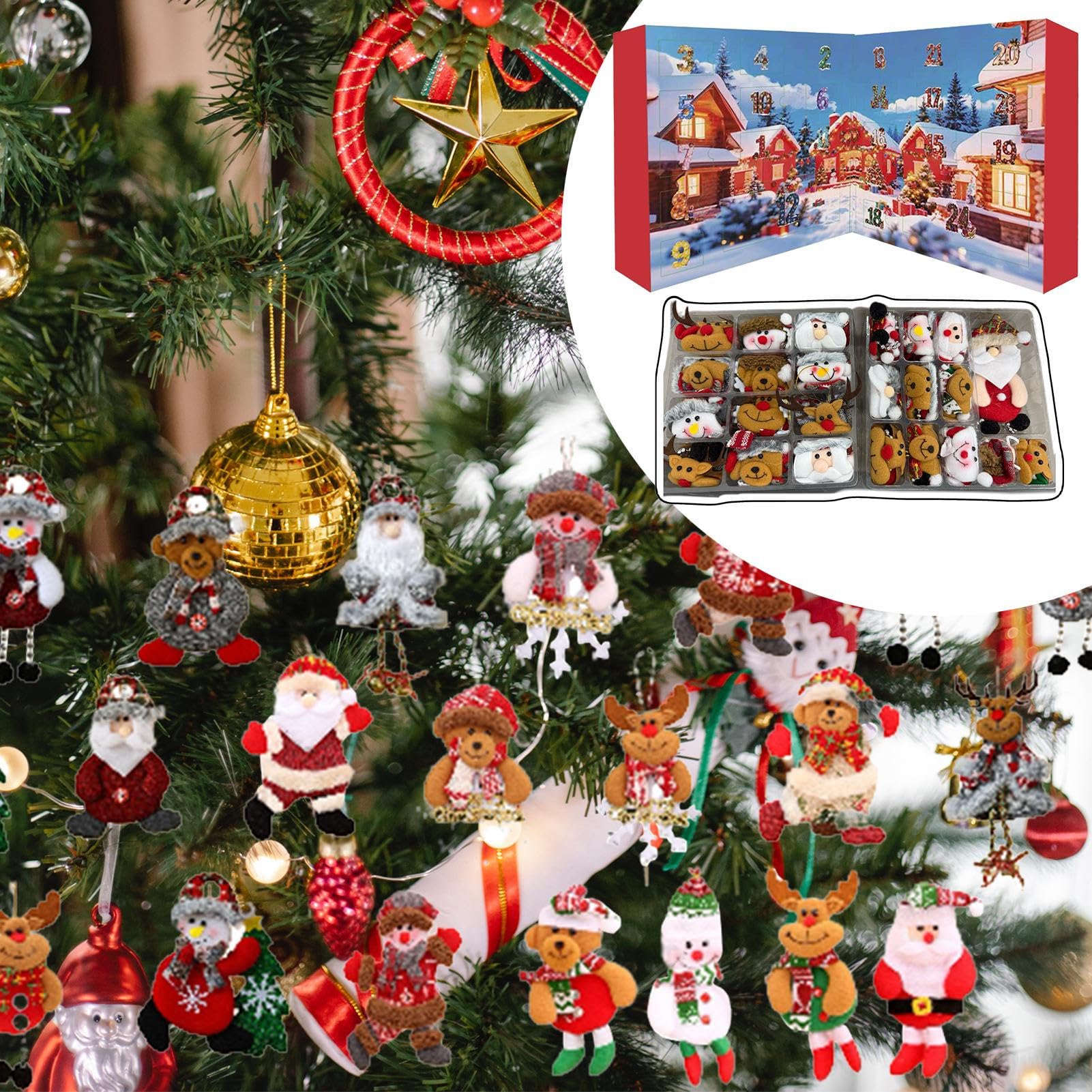 Calendario De Adviento Para Decoración Del Árbol De Navidad 24 Días de | De Peluche Para Decoración para Casa Familia Interior Pared Repisa de Chimenea Salón