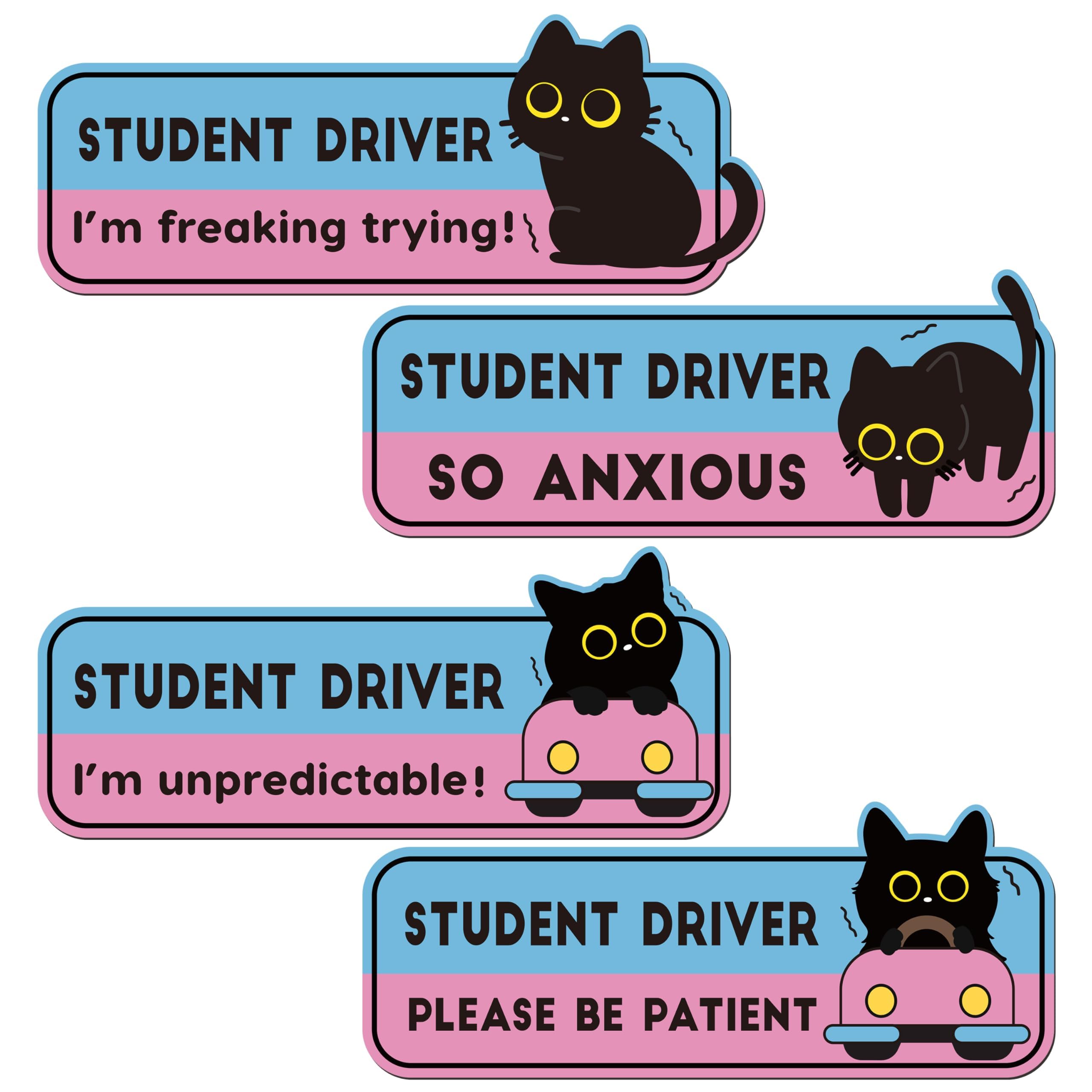 CNhoqc New Student Driver Magnets, 4Pcs Black Cat Please Be Patient Magnets