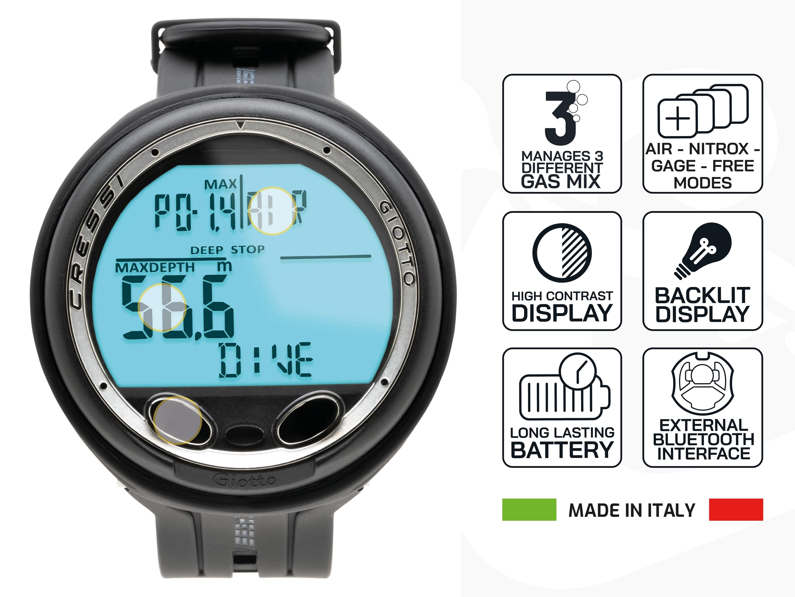 Cressi Giotto Diving Computer - Professional Ordinateur de Plongée Dual-Mix